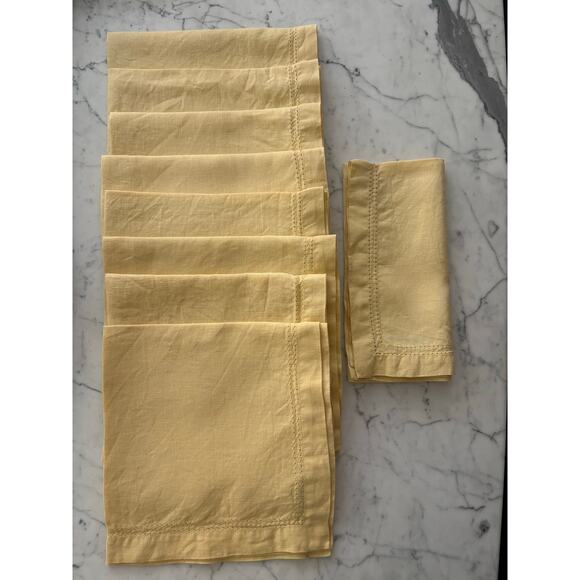 8 Williams Sonoma 100% Linen Napkins 20” Double Hem Stitched Pale Yellow used 1x - Picture 8 of 8